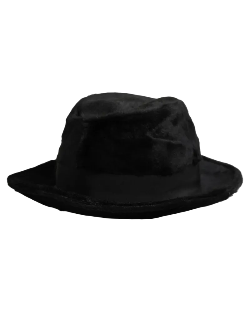 Dolce & Gabbana Men Black Classic Wide Brim Fedora Capello Hat Rabbit Leather Black
