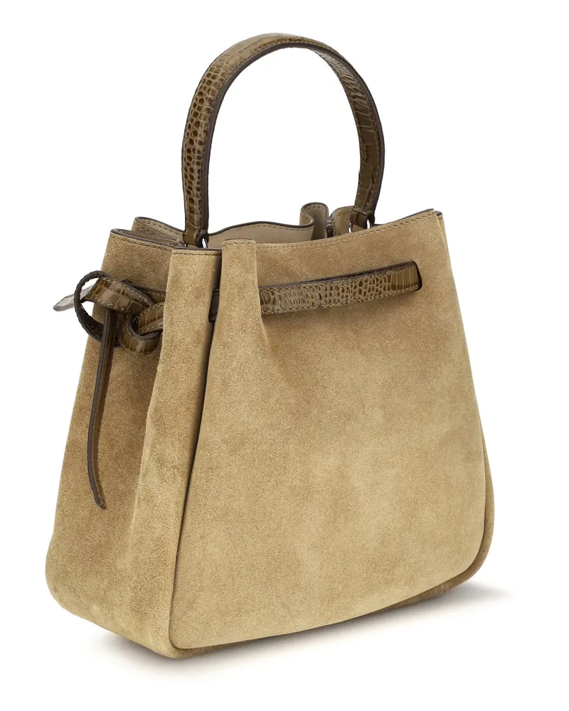 Tory Burch Women's Bucket Bag Romy Suede Stone Beige