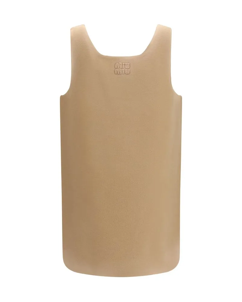 Miu Miu Double-Weave Wool Tank Top — Beige 