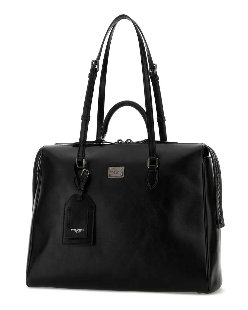 Dolce & Gabbana Men's Black Leather Vittoria Shopping Bag Nero Borse A Mano Black