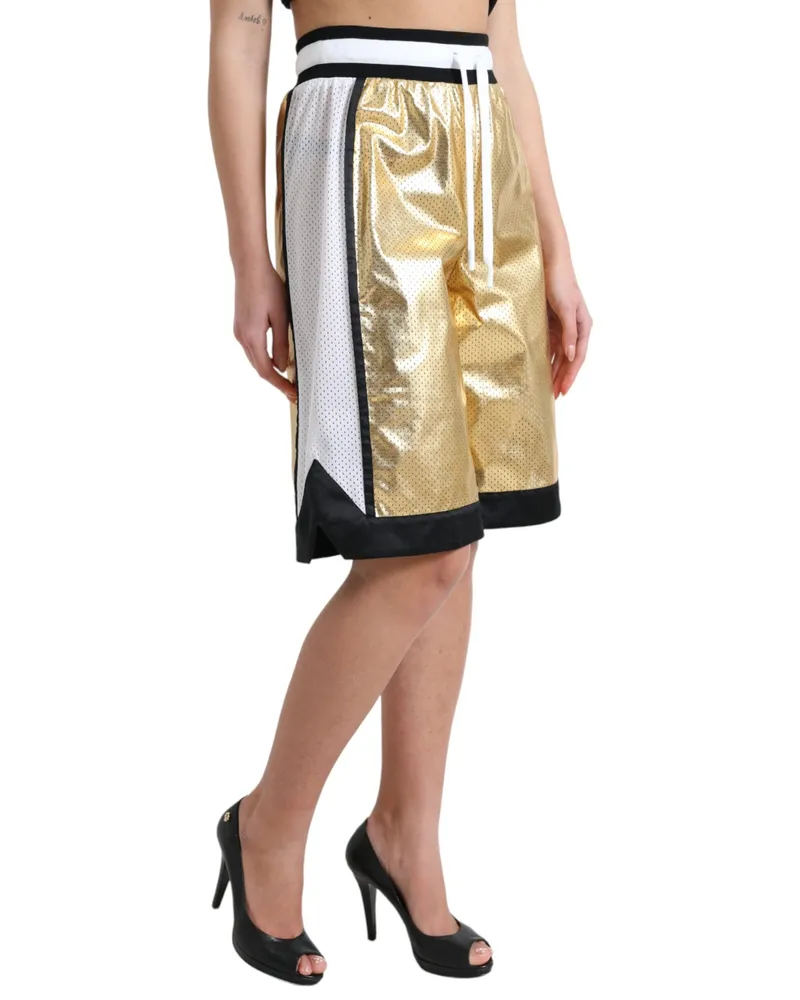 Dolce & Gabbana Women Gold Polyester Perforated High Waist Shorts Gold