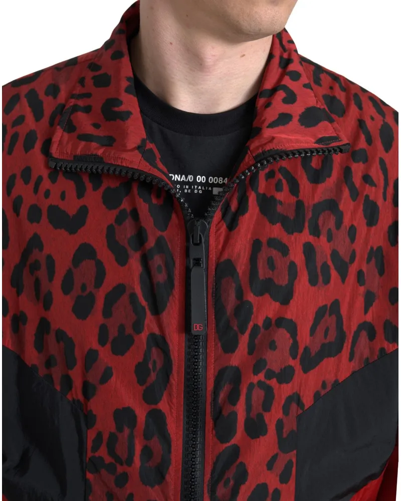 Dolce & Gabbana Men Red Leopard Nylon Full Zip Sweater Clothing Red