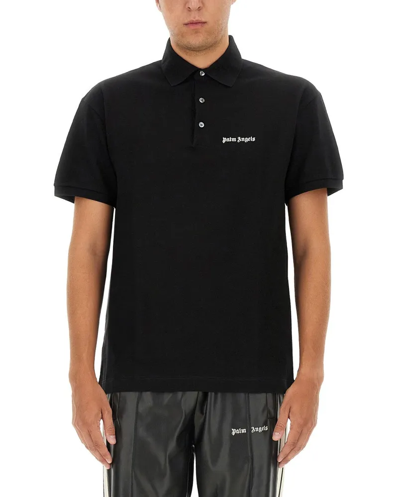 Palm Angels Logo-Embroidered Cotton Polo Shirt — Black Black