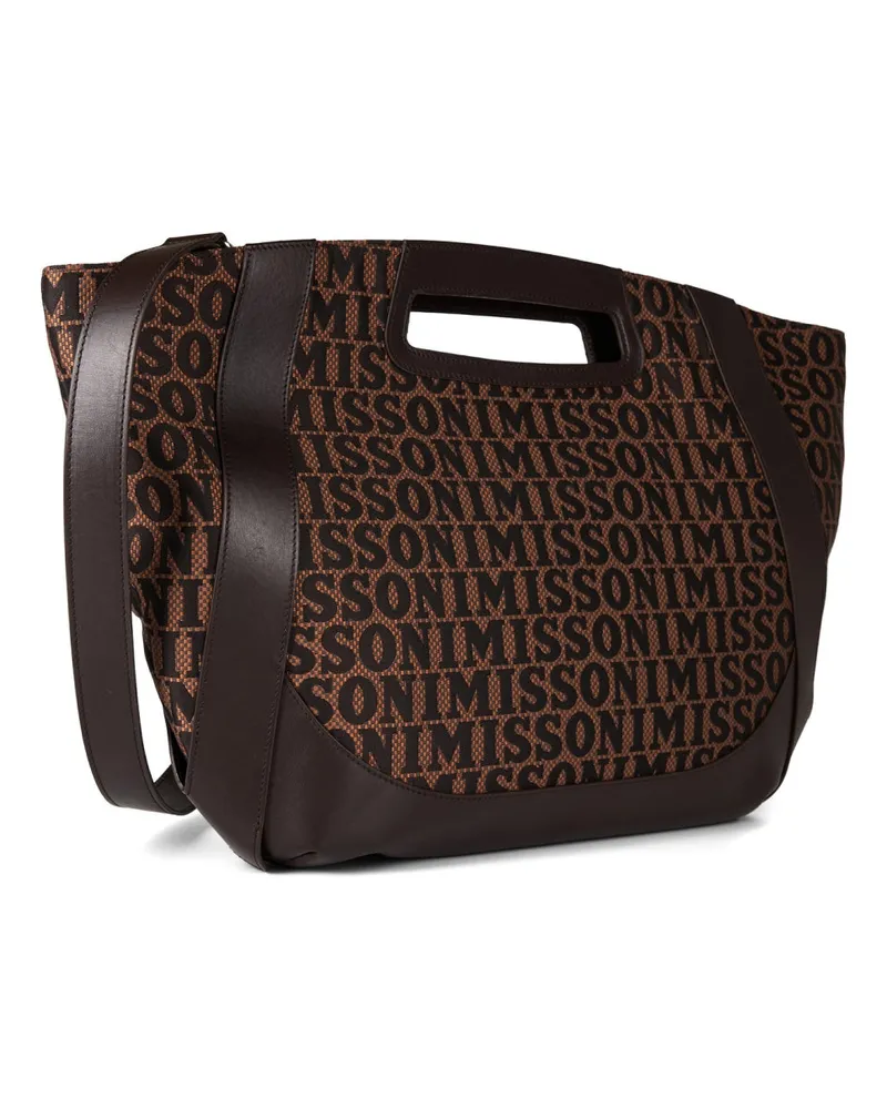 Missoni Women's Logo Jacquard Tote Brown Wool Leather Brown
