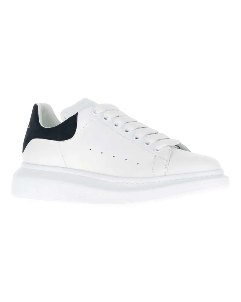Alexander McQueen Men's White Leather Sneakers With Dark Blue Suede Heel Whitebluegrey White