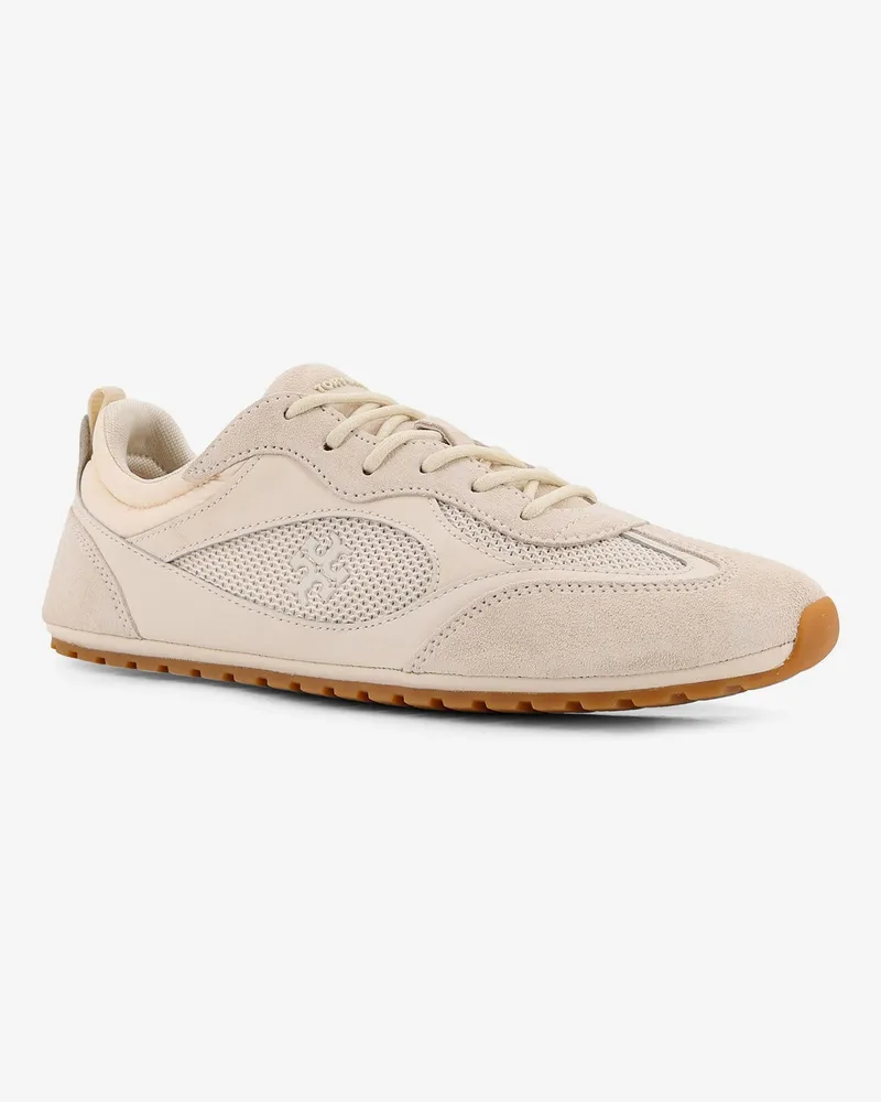Tory Burch Women's Sneakers Beige Suede With Leather Inserts Leather-Nylon Trainers Leather/nylon Beige