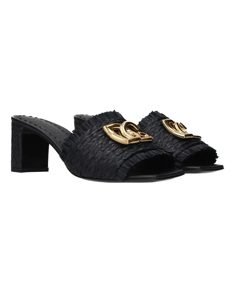 Dolce & Gabbana Raffia Platform Sandal — Black Black