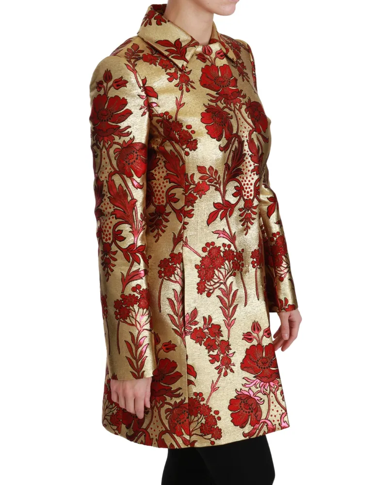 Dolce & Gabbana Women's Red Gold Floral Brocade Cape Coat Jacket Polyester Clothing Gold