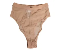Women Beige Sheer Mesh High Waist Briefs Underwear Polyamide Clothing
