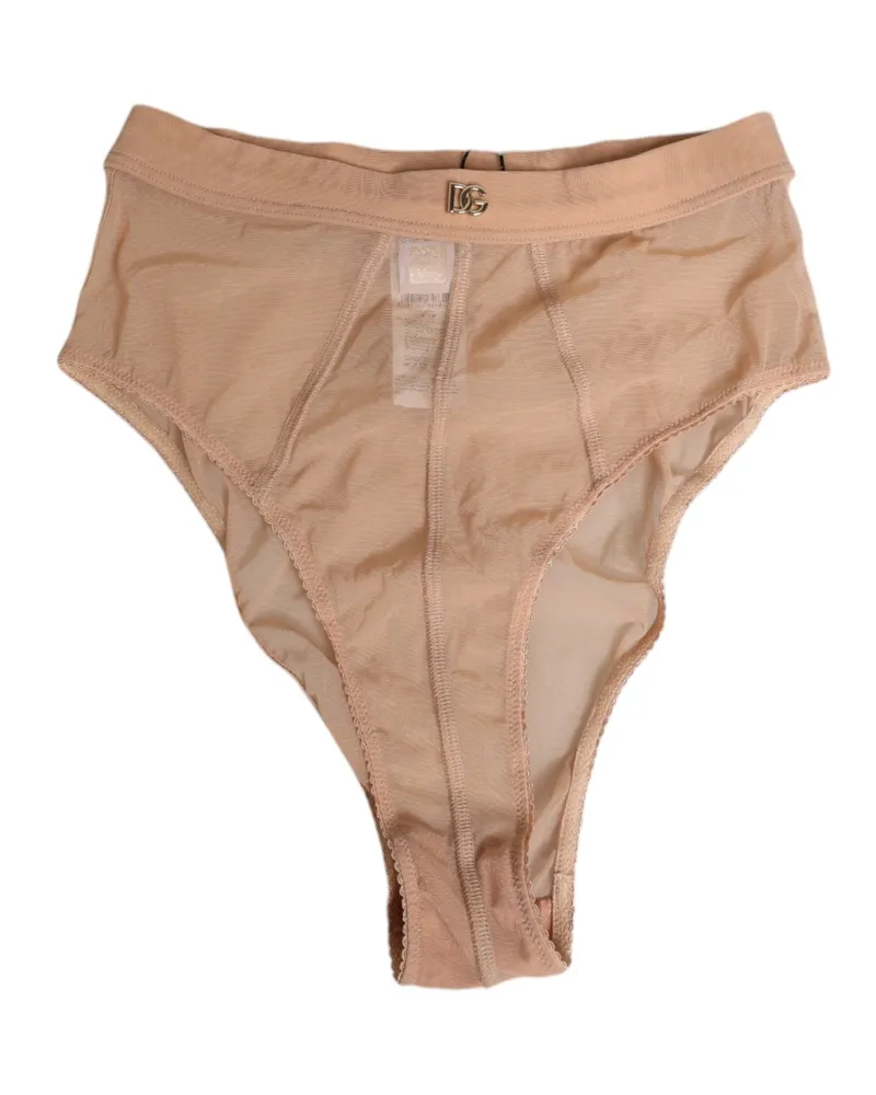 Dolce & Gabbana Women Beige Sheer Mesh High Waist Briefs Underwear Polyamide Clothing Beige