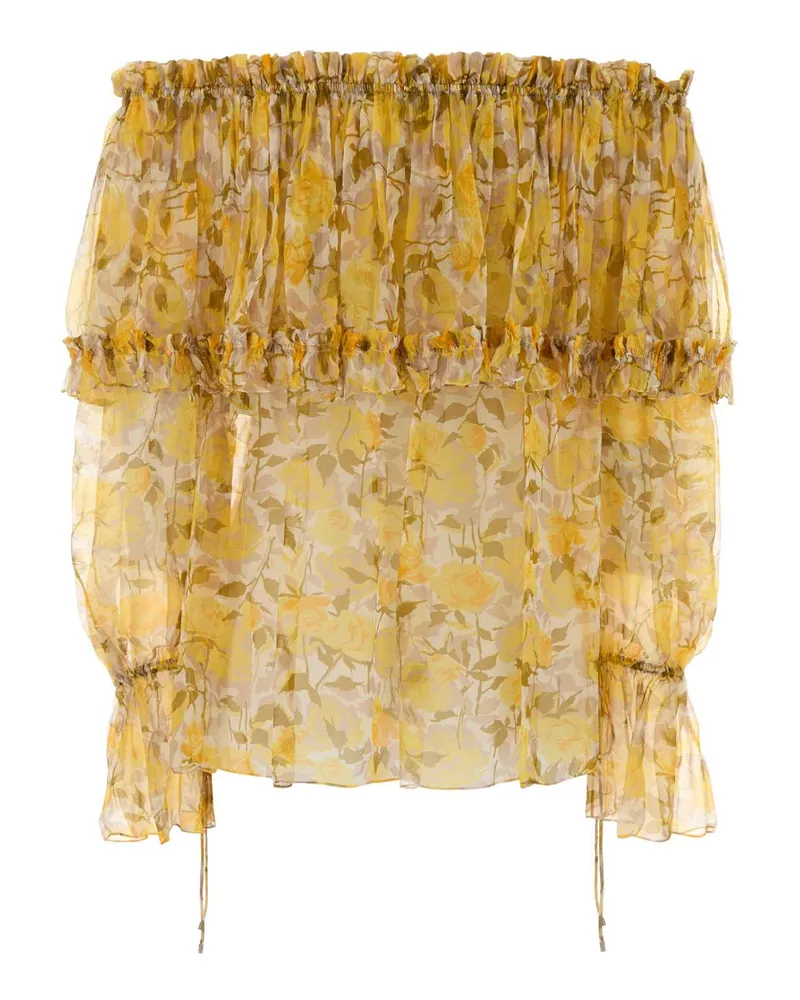 Chloé Women's Printed Crepe Blouse Whiteyellow1 Exterior: Silk Maglie Sweater Yellow