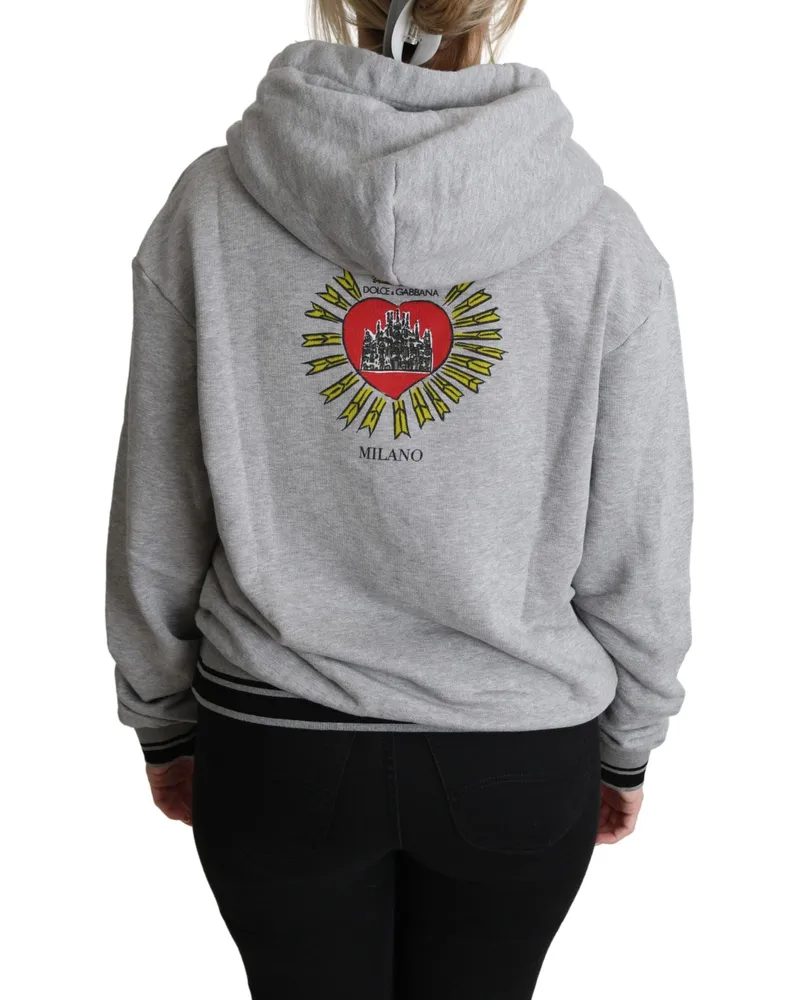 Dolce & Gabbana Women's Gray Printed Hooded Exclusive Logo Sweater Cotton Clothing Gray