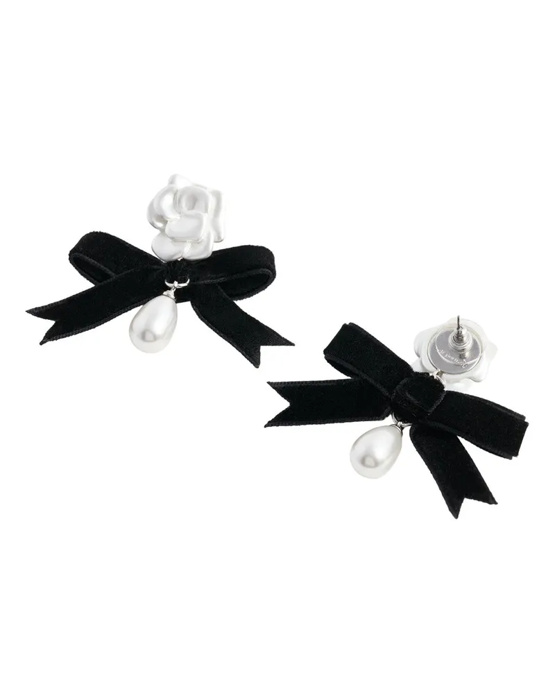 Self-Portrait Women's Pearl Black Bow Earrings White Brass White