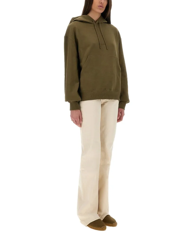 Saint Laurent Logo Cotton Sweatshirt — Green Green