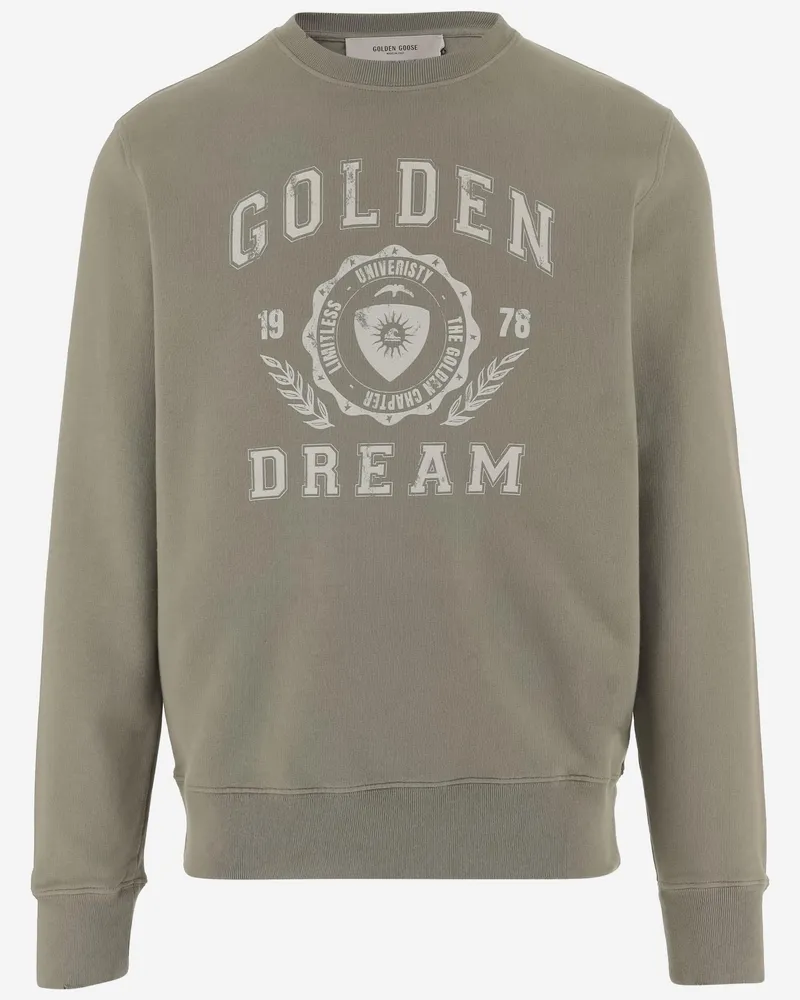 Golden Goose Men's Cotton Logo Sweatshirt Taupe Knitwear Sweater Gray