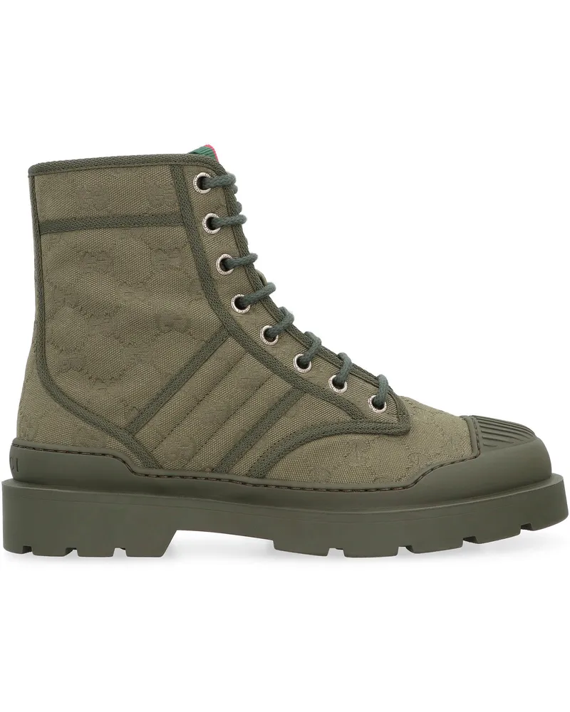 Gucci Men's Military Green Laced Ankle Boots Cotton Green