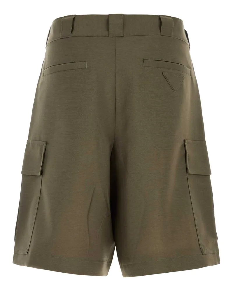 Prada Men's Army Green Mohair Blend Bermuda Shorts Militare Exterior: Virgin Wool Green