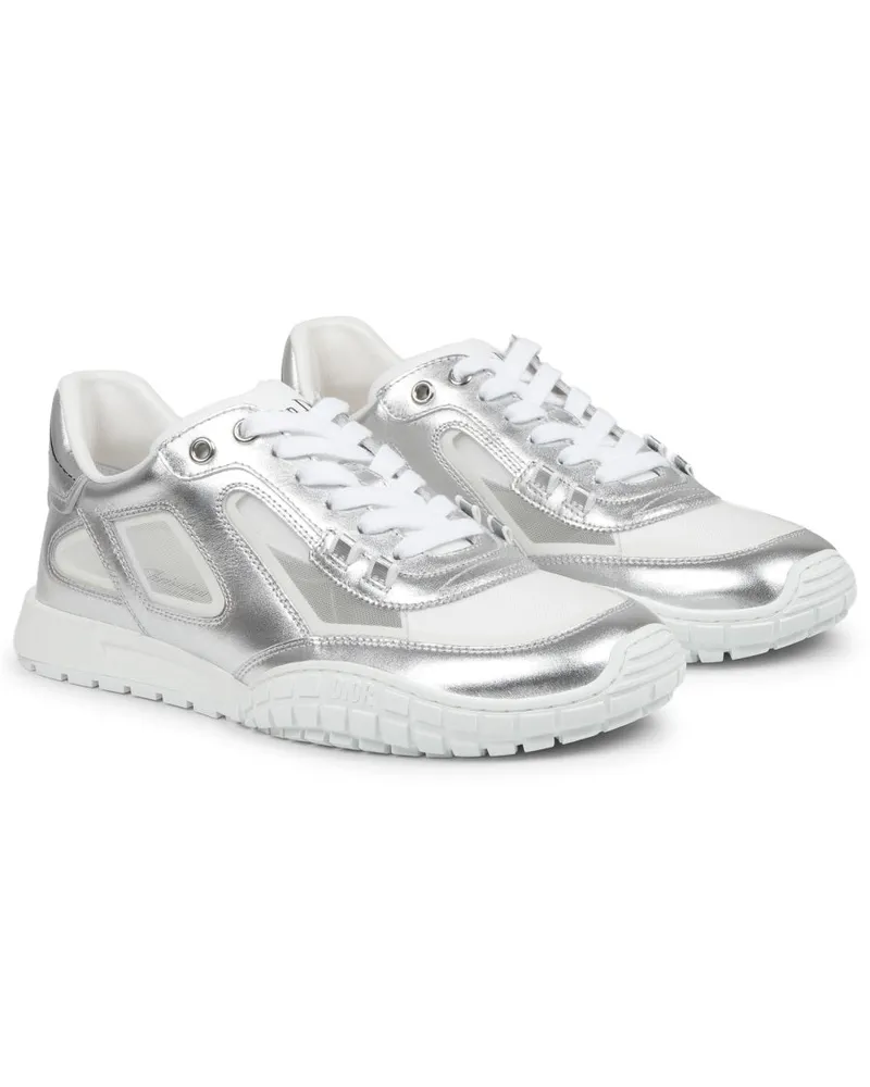Dior Metallic Leather Low-Top Sneakers — Silver Silver