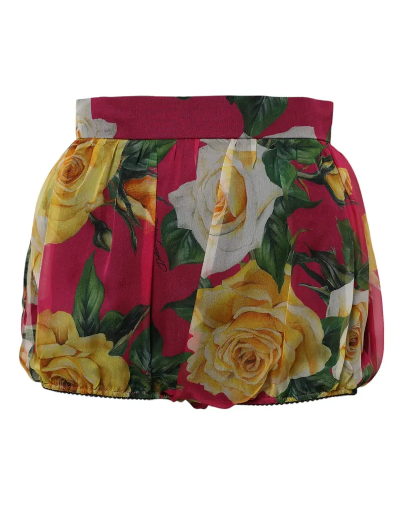 Dolce & Gabbana Red Floral High Waist Women Hot Pants Shorts Pink Silk Red