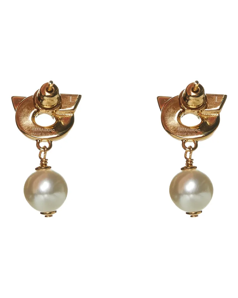 Ferragamo Pearl-Drop Hook Earrings — Gold Gold