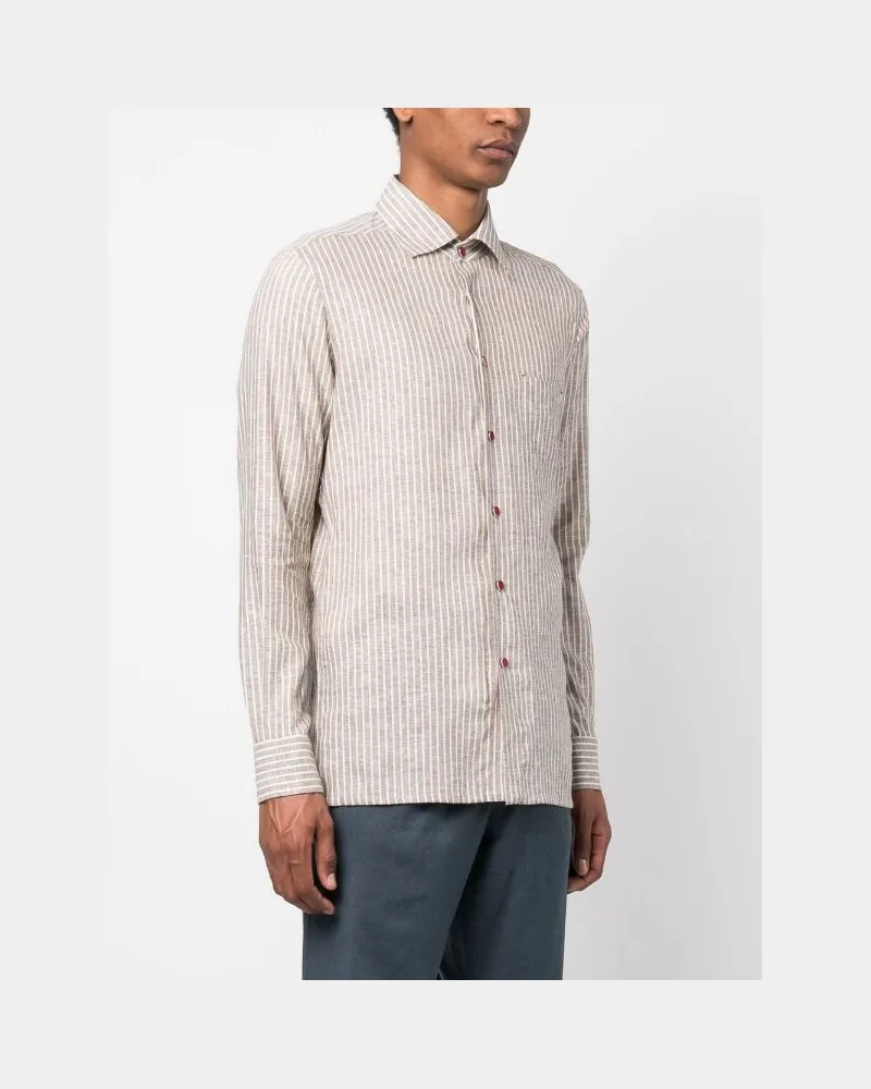 Kiton Women's Long-Sleeve Striped Shirt Ss23 M Beige