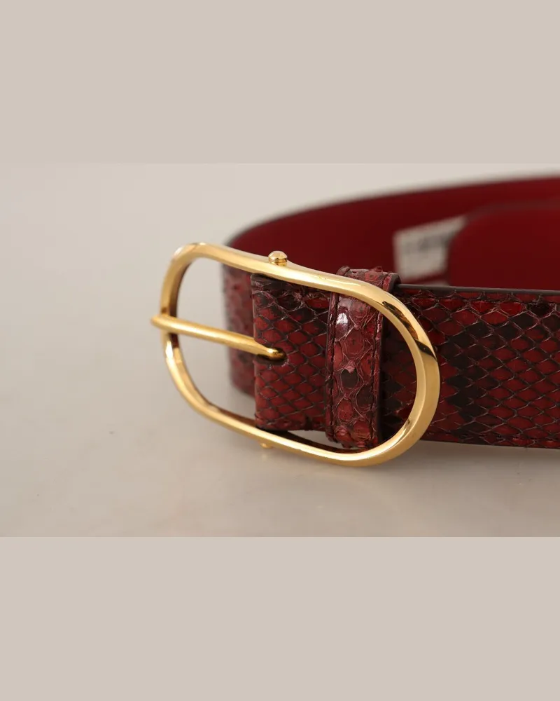 Dolce & Gabbana Women's Red Exotic Leather Gold Oval Buckle Belt Red