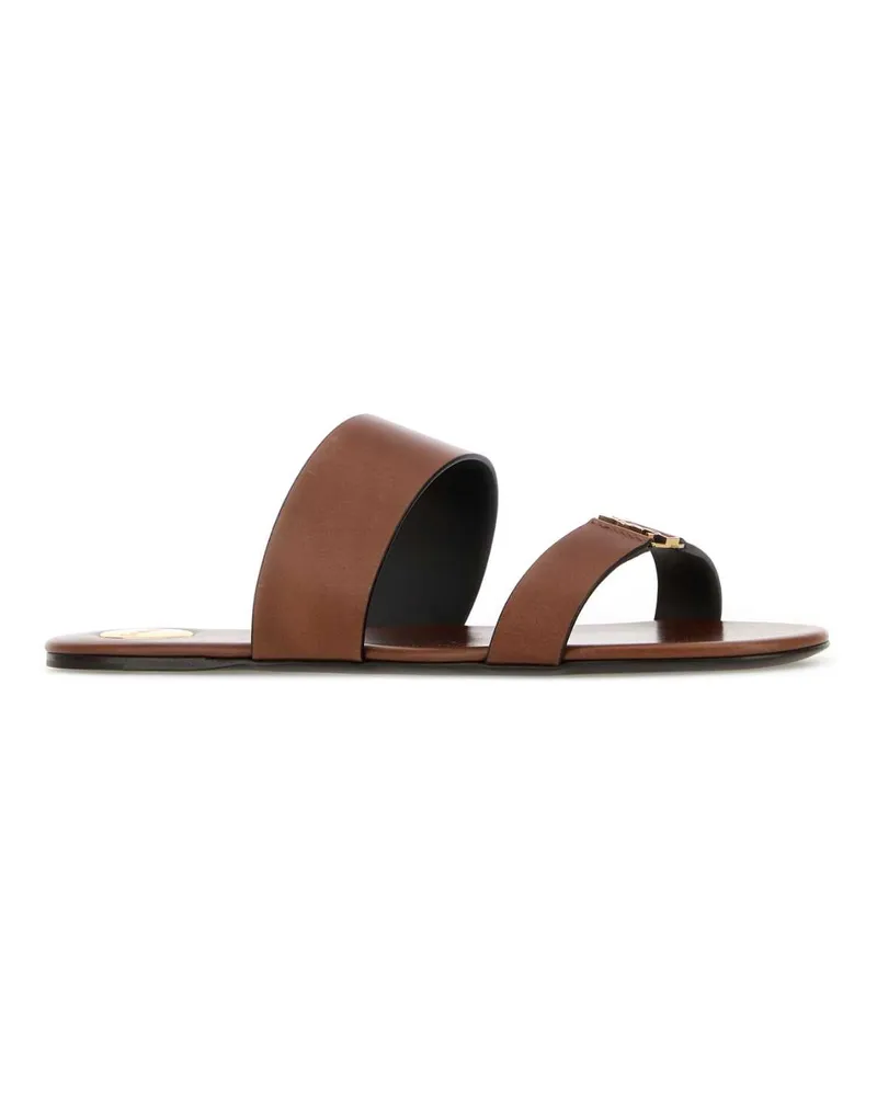 Saint Laurent Women's Brown Leather Babylone Slippers Bruciato Flat Shoes Brown