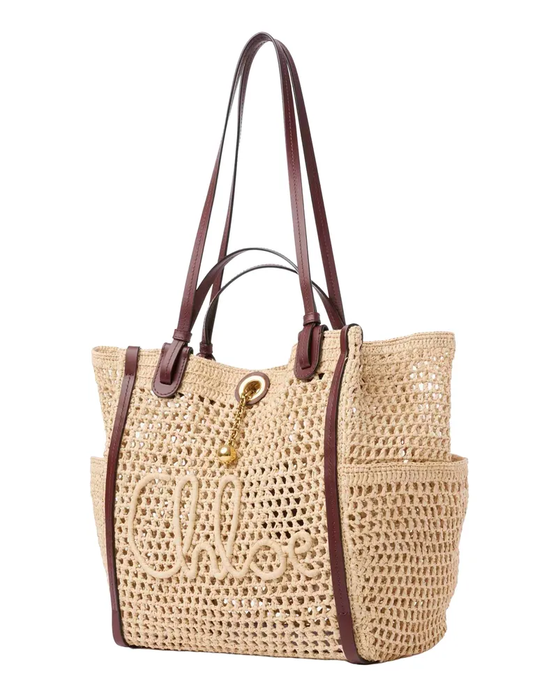 Chloé Women's Double Carry Raffia Bag With Calfskin Trim Beige Handbags Hand Beige