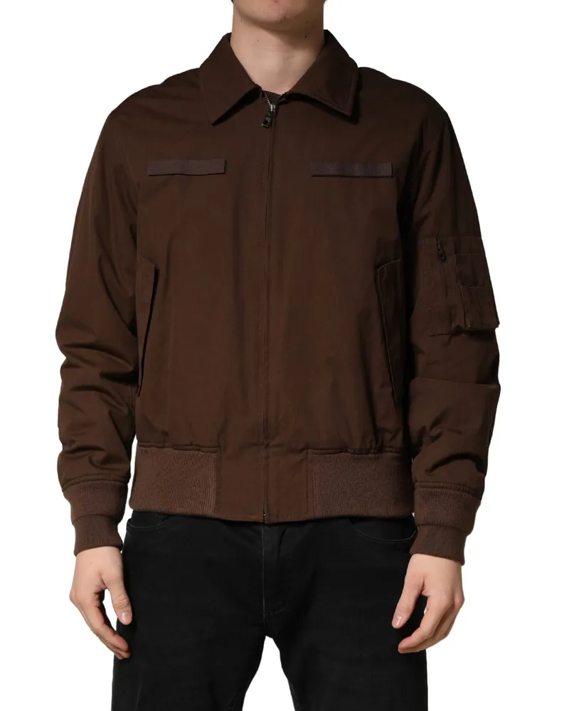 Dolce & Gabbana Men's Brown Cotton Stretch Full Zip Bomber Jacket Elastane Clothing Brown