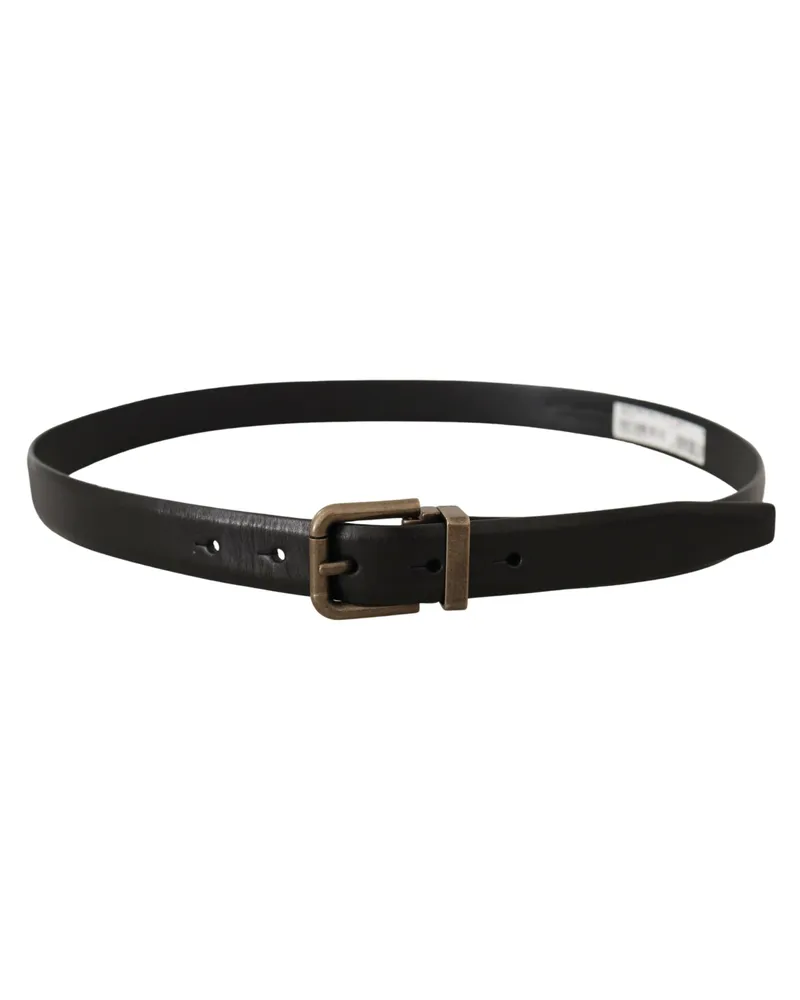 Dolce & Gabbana Men's Black Calf Leather Brushed Brass Box Buckle Belt Black
