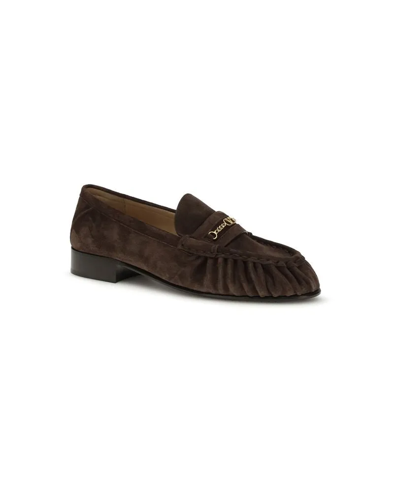Valentino Garavani Women's Brown Calf Leather Bos Taurus Slip-On Loafers Brown