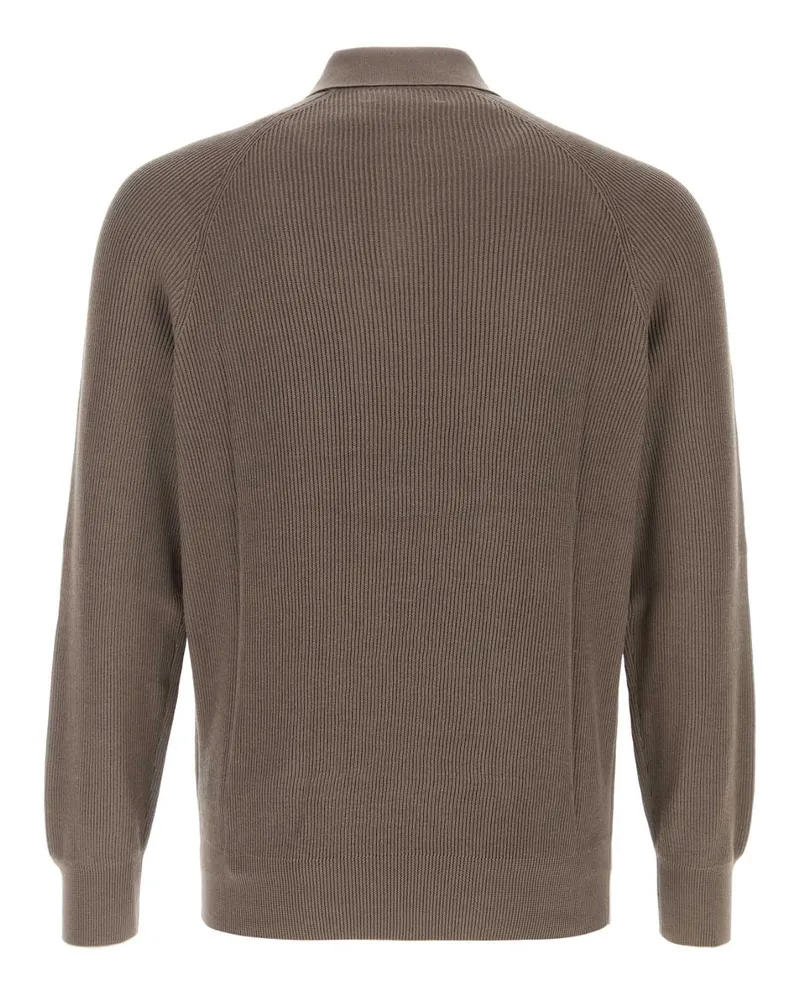 Brunello Cucinelli Men's Mud Cotton Polo Shirt Nocciola Exterior: Maglieria Brown