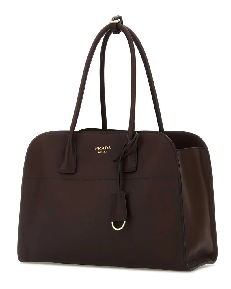 Prada Women's Aubergine Leather Medium Shopping Bag Radica N Calfleather Borse A Mano Brown