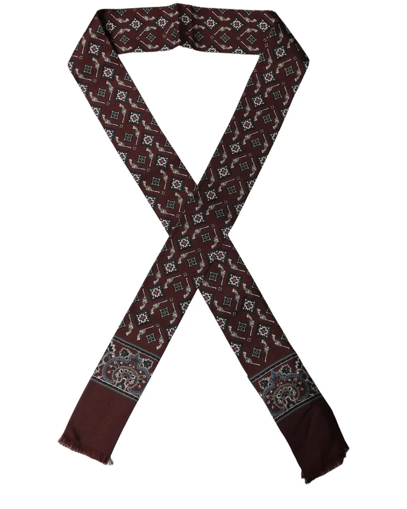 Dolce & Gabbana Geometric Silk Foulard Scarf — Burgundy Burgundy