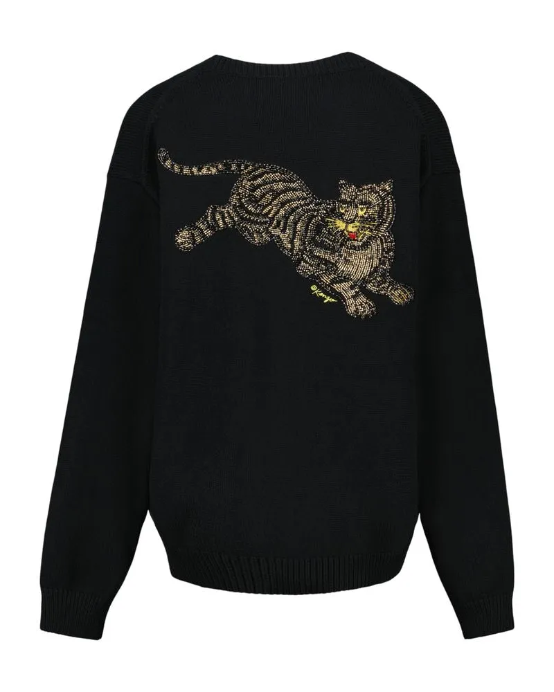 Kenzo Men's Rws Jumping Tiger Cardigan -  Cotton Black Ready-To-Wear Sweatshirts Black