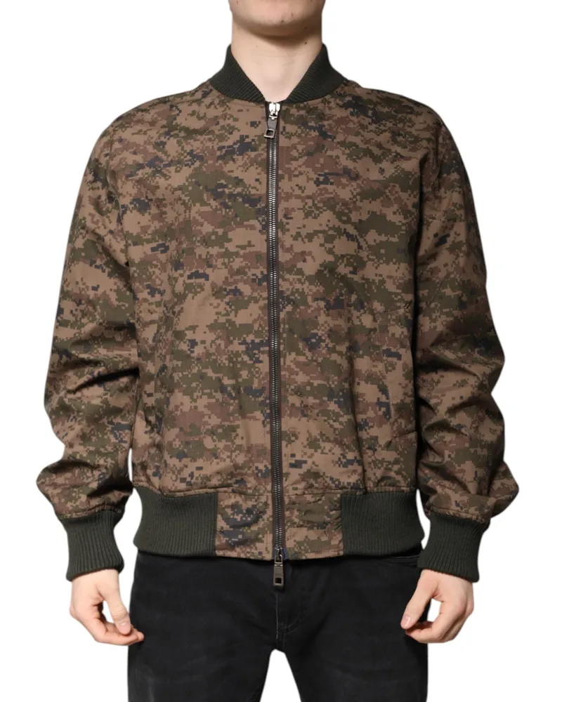 Dolce & Gabbana Men's Brown Camouflage Bomber Full Zip Jacket Clothing Brown