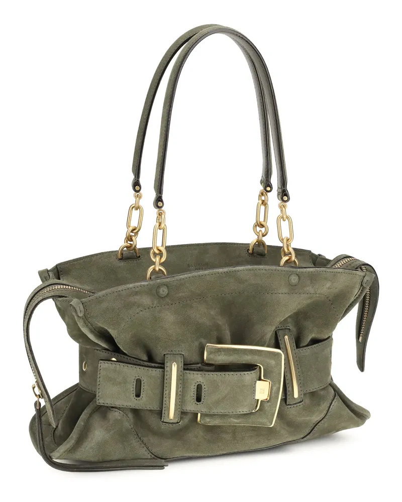 Balmain Women's Anthem Bag Suede Leather 7as Dark Olive Calf Handbags Hand Green