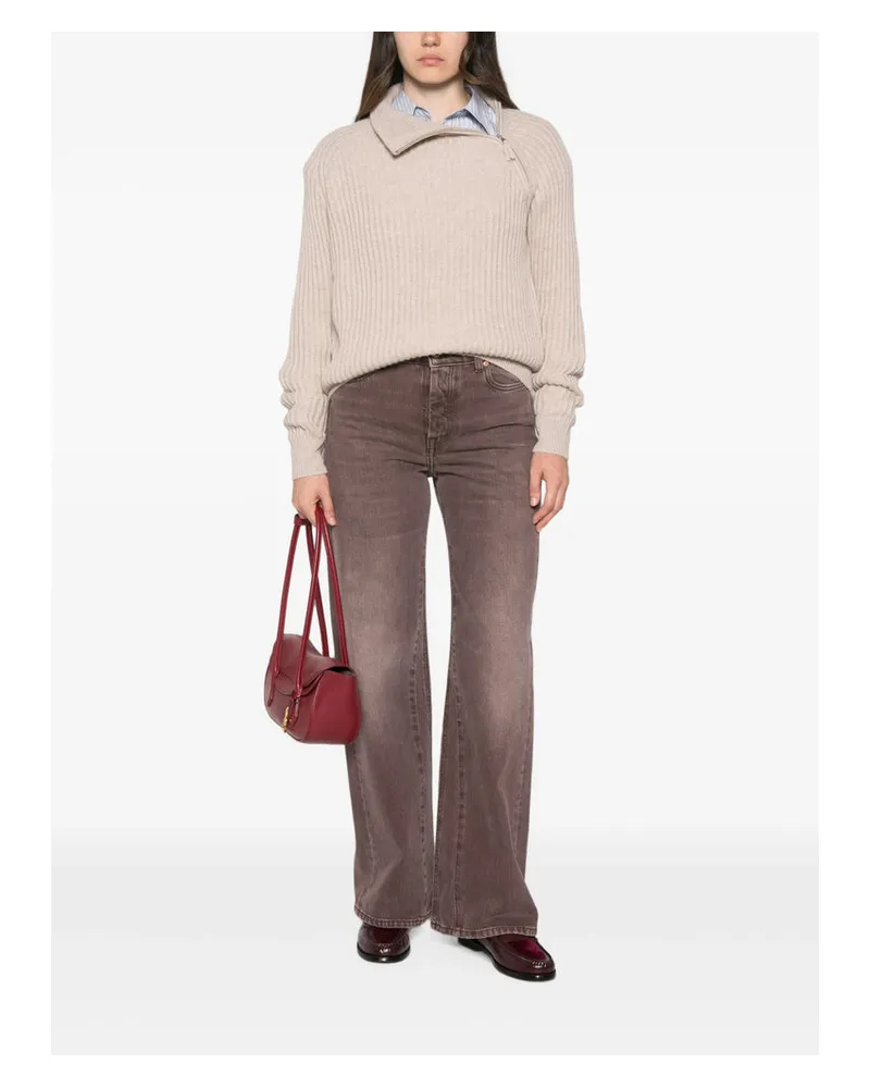 ALLUDE Ribbed Virgin Wool and Cashmere Sweater — Beige Beige