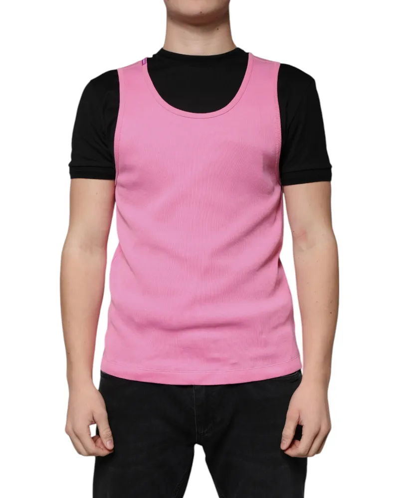 Dolce & Gabbana Men's Pink Cotton Round Neck Sleeveless T-Shirt Pink