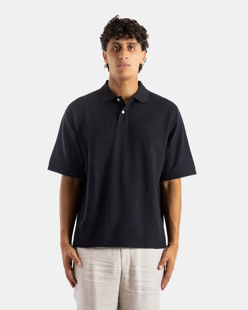 Handvaerk Men's Oversized Short-Sleeve Pima Cotton Polo Shirt Black T-Shirts And Polos Black