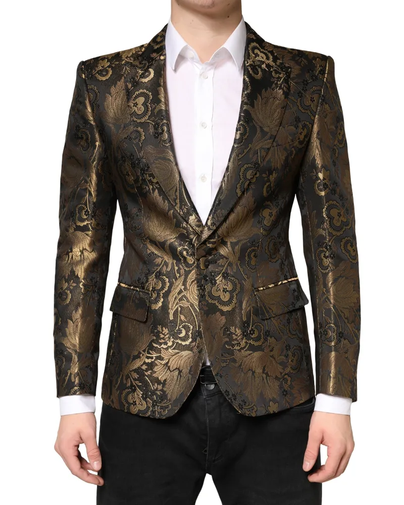 Dolce & Gabbana Men Gold Jacquard Single Breasted Tuxedo Blazer Clothing Gold