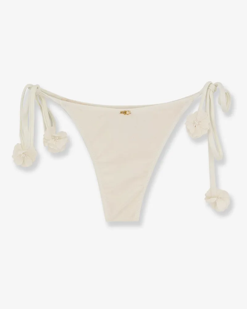 Pat Bo Women's Nylon Bikini Bottoms With Floral Detail White Polyester Swimwear Sea Clothing White