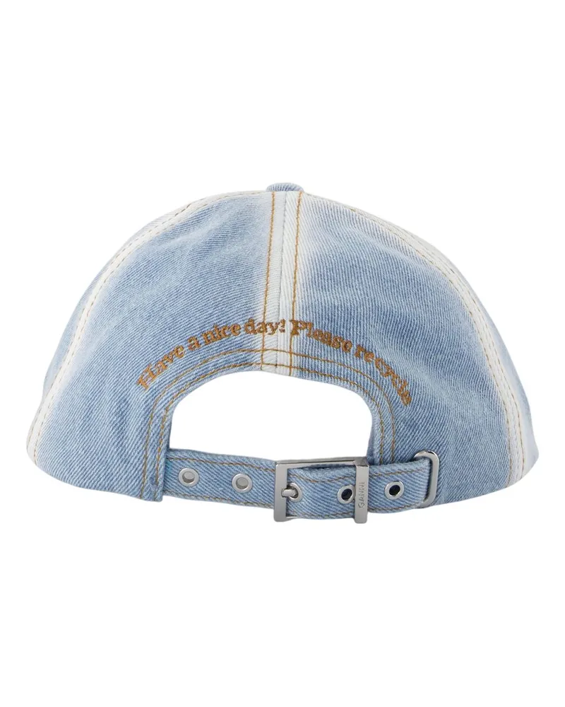 Ganni Women's A6919-676 Distressed Cotton Baseball Cap Blue Blue
