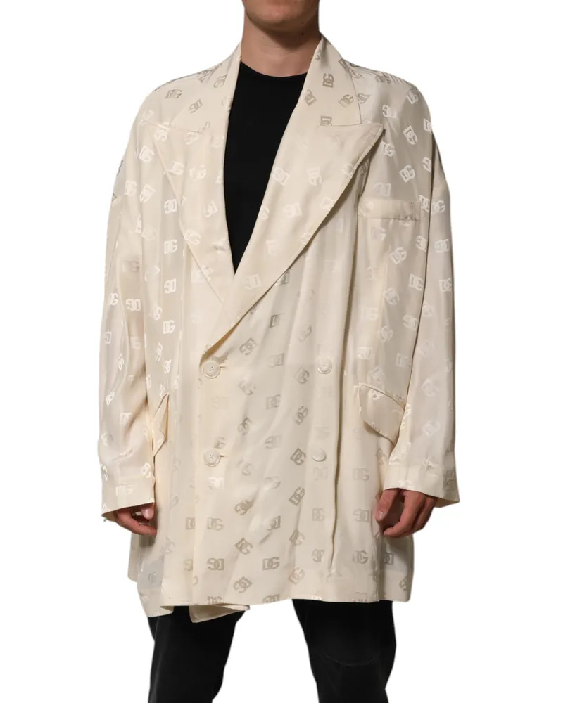 Dolce & Gabbana Men's Beige Polyester Logo Monogram Coat Jacket Clothing Beige