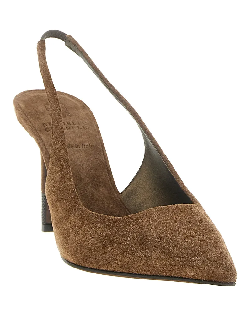 Brunello Cucinelli Calfskin Slingback Pumps — Brown Brown