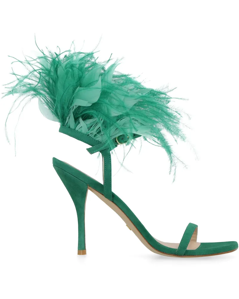 Stuart Weitzman Women's Plume Suede Sandals Green Leather Green
