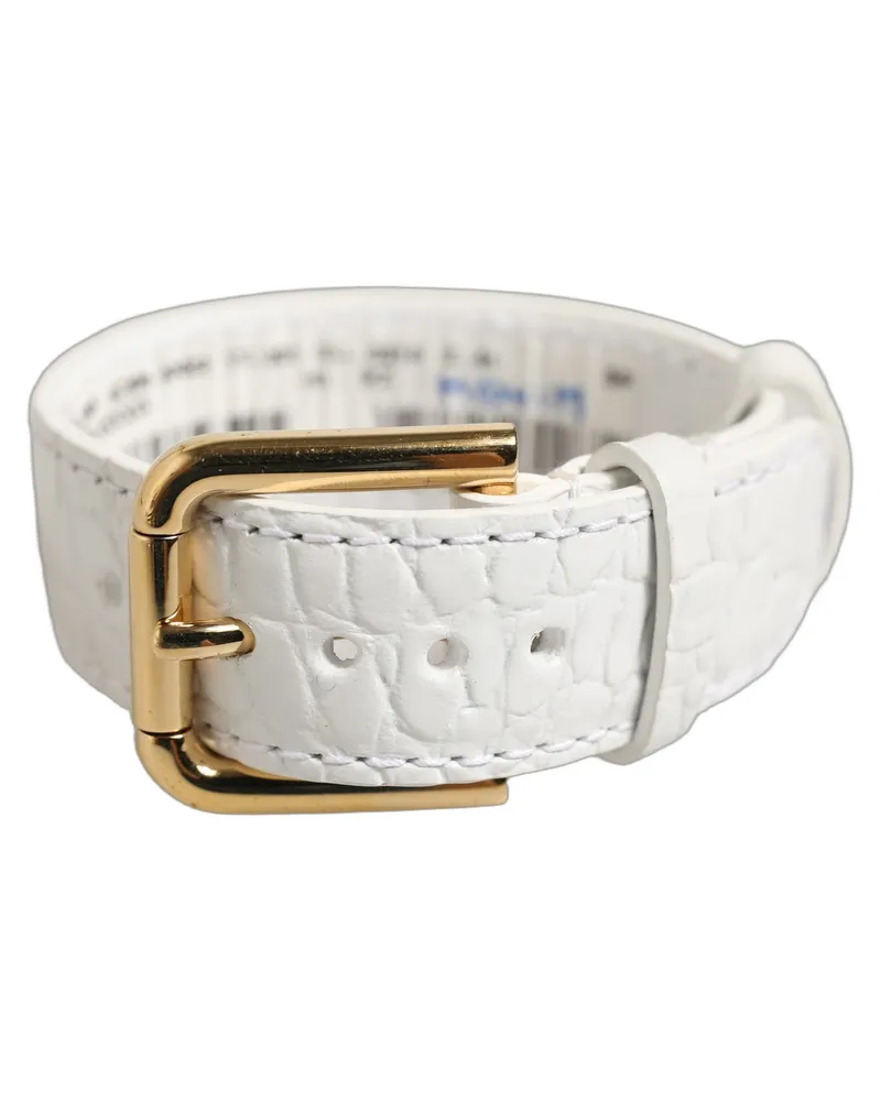 Dolce & Gabbana Women's White Embossed Leather Gold Buckle Belt Strap Bracelet Calf White