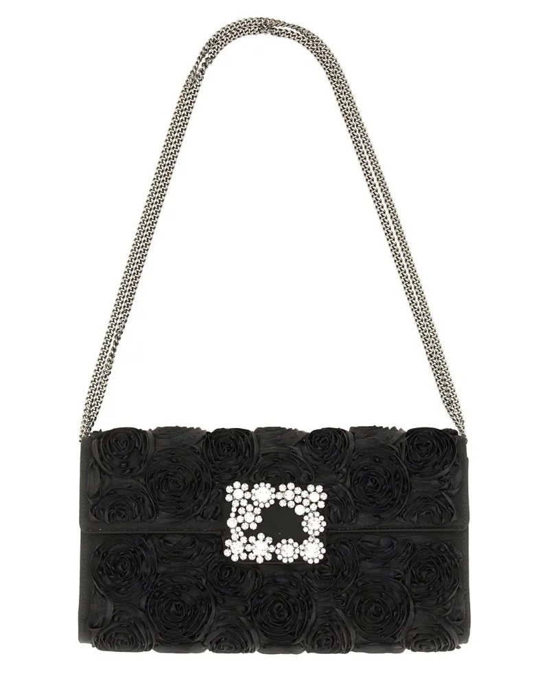 Roger Vivier Women's Efflorescence Clutch Bag Black Viscose Silk Handbags Hand Black