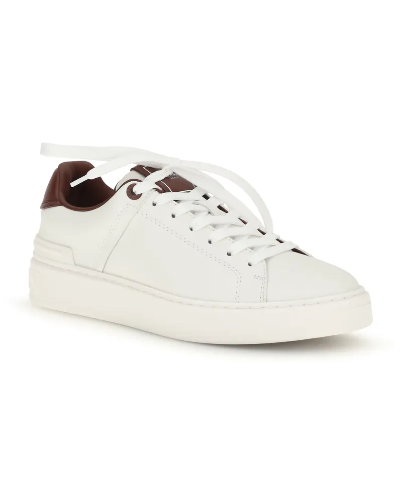 Balmain Women's B-Court Leather Sneakers Blanc-Lie De Vin Blanc/lie Blanc