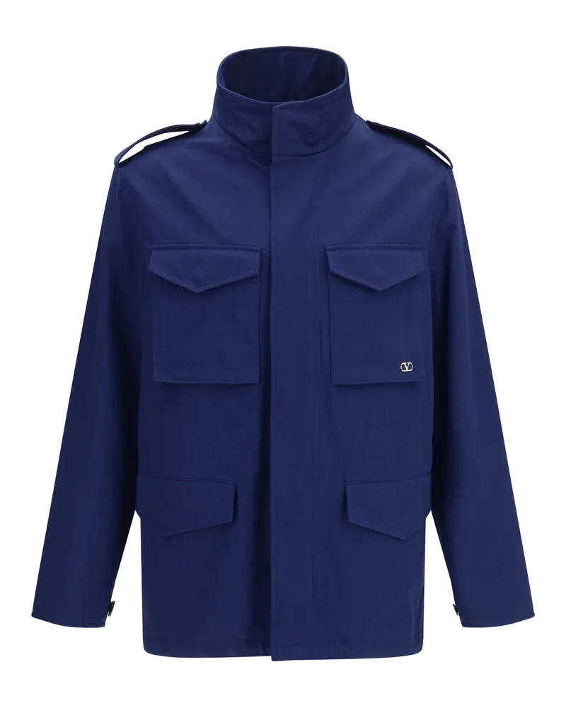 Valentino Garavani Men's Caban Jacket Vlogo Bluette Cotton Navy